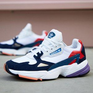 Adidas White & Navy Falcon Sneakers